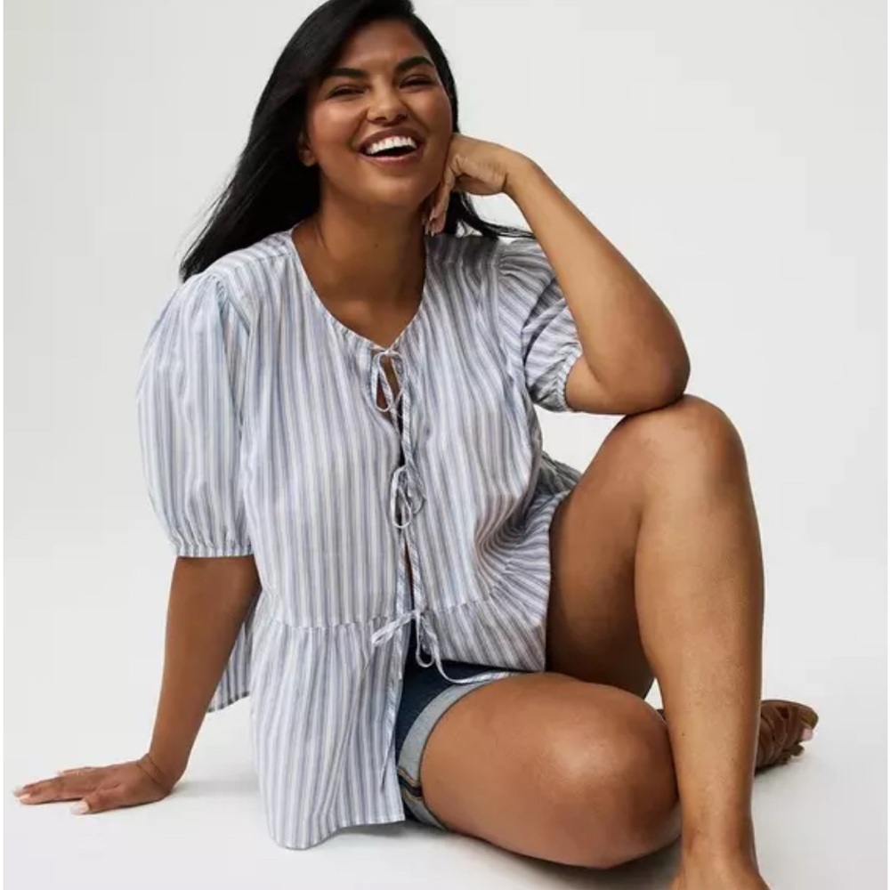 Torrid Blue and White Striped Blouse